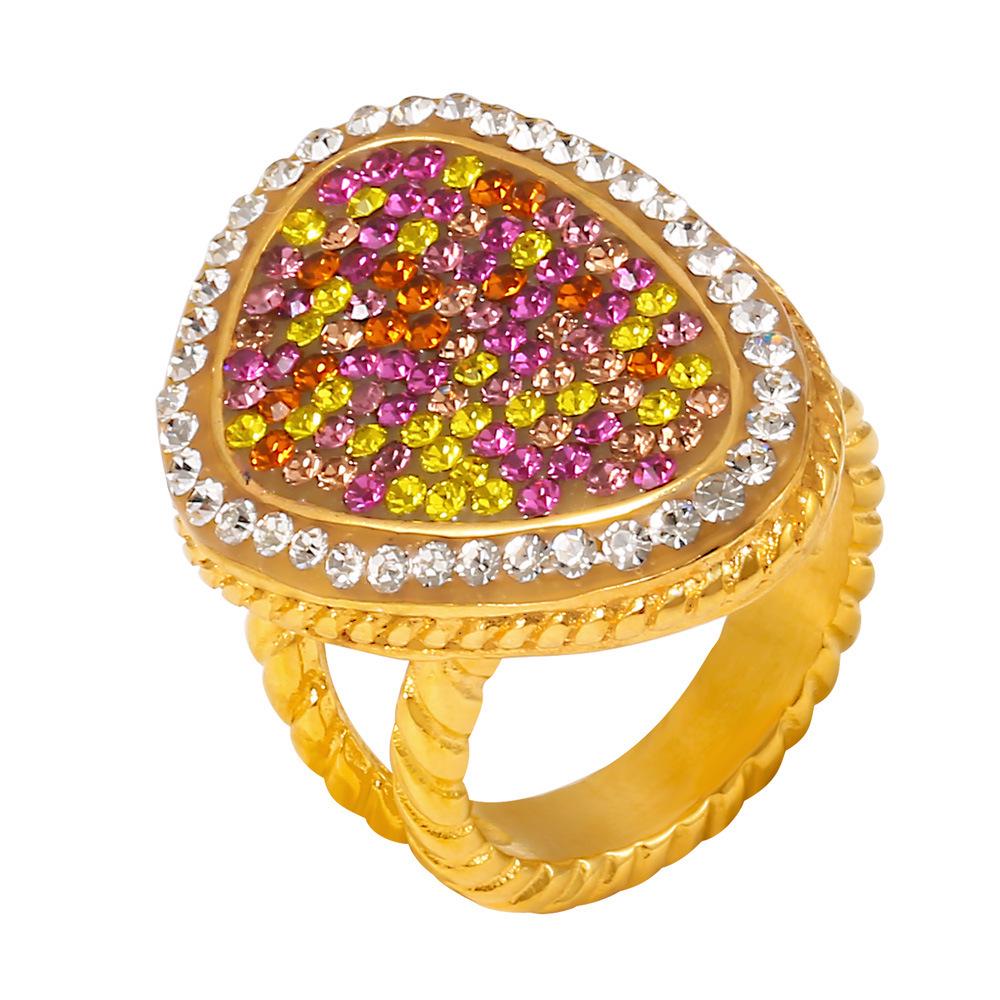 European-American Water Drop Braided Ring, Colored Diamond, 18k Gold PVD-Plated Titanium Steel Fashion Jewelry