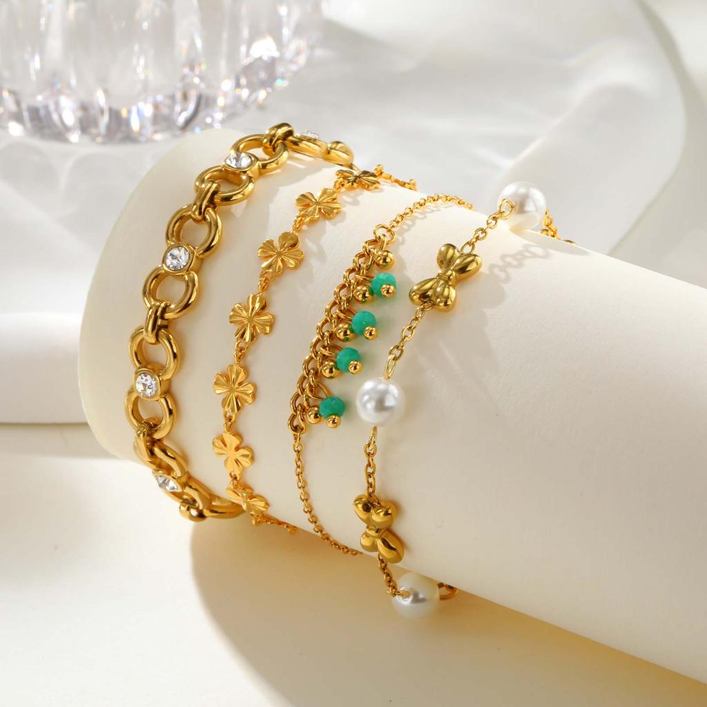 Trendy Stainless Steel Bracelet for Women, 18K Gold Plated Stackable Wrist Chain Minimalist Luxury Jewelry
