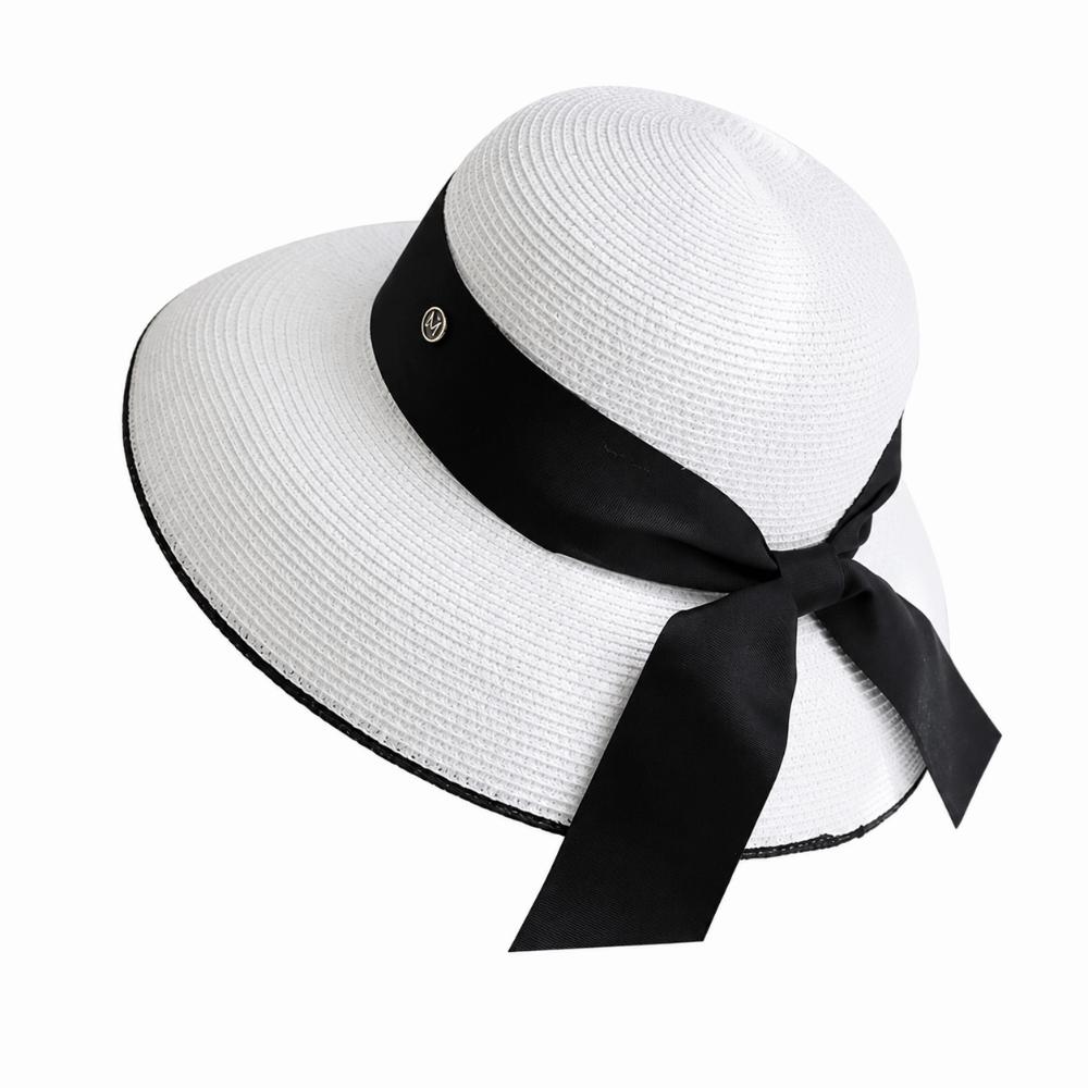 Bow Detail Wide Brim Hat Sun Protection Summer Sun Cap Elegant Beach Bucket Hat  Travel