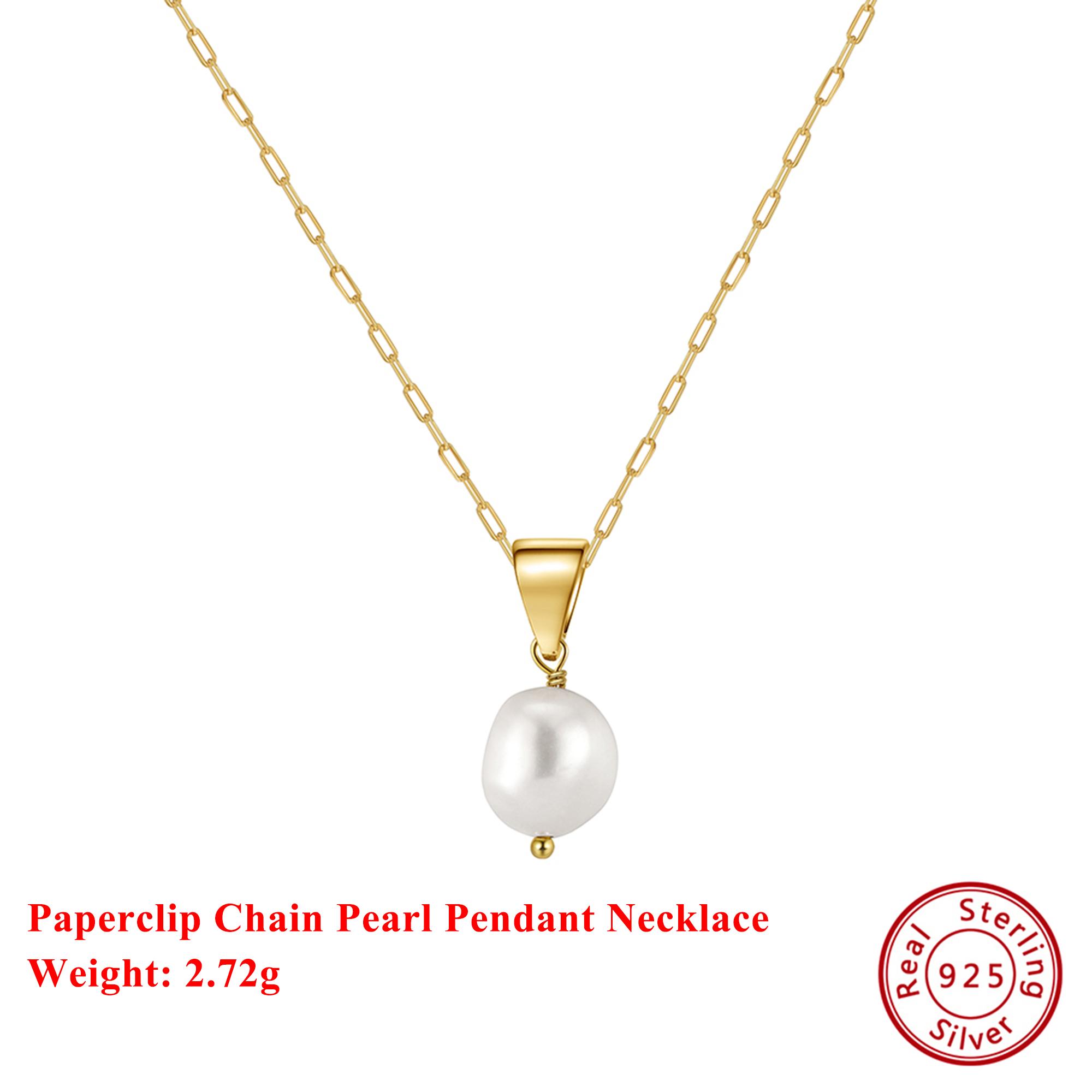 

EFFIE QUEEN Popular Natural Pearl Pendant Necklace 925 Sterling Silver Temperament Dainty Pearl Paperclip Chain Jewelry GPN24