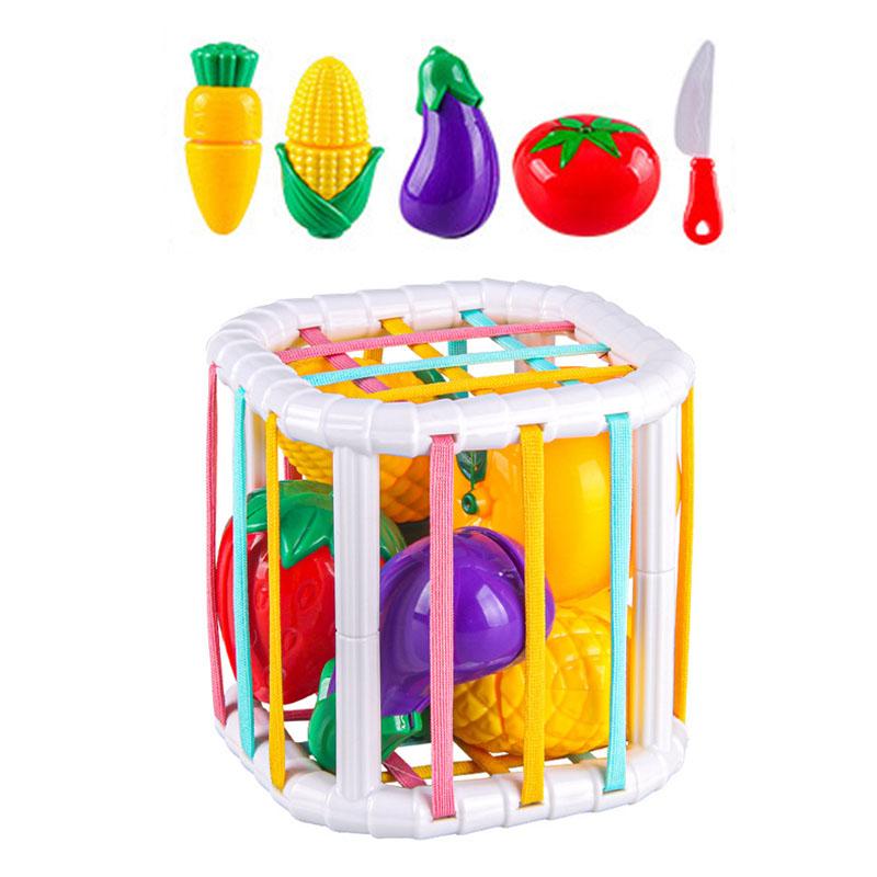 2 in 1 Montessori Baby Toys Cut Fruit Sensory Development Learning Educational Toy Colorful Block Sorting Game for Babies Infant