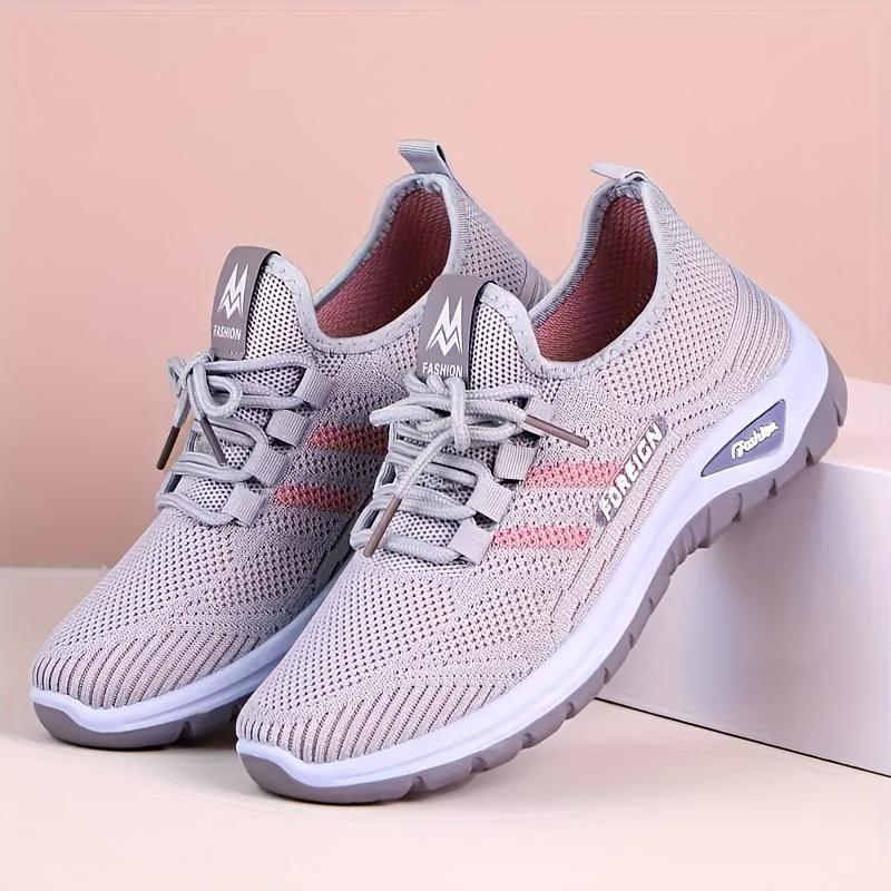 Women's Breathable Knit Walking Shoes, Soft Cushion Non Slip Lace Up Sneakers, Lightweight Comfort Casual Daily Sports