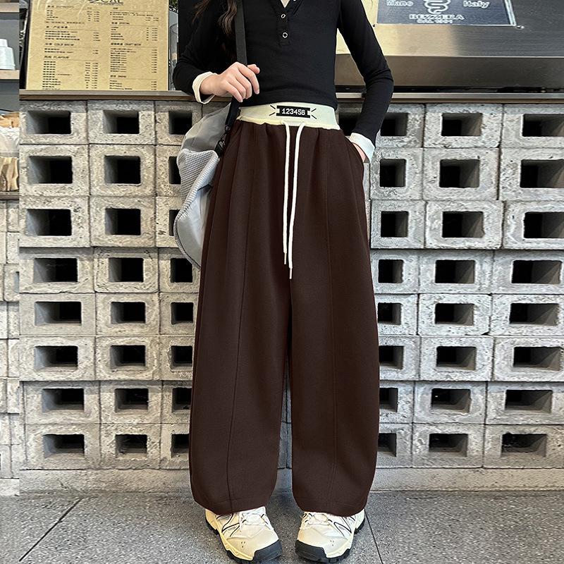 

Girls Autumn Sport Sweatpants: 2025 Fashionable Curved-Waistband Trousers 130 cm кавовий