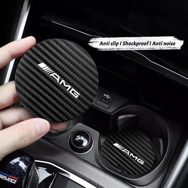 2Pcs Car Leather Coaster Pad Anti-noise Water Cup Mat For Mercedes Benz AMG W204 W205 W203 W211 W212 W213 W201 W210 W169 W202