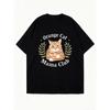Black Oversized T Shirt Orange Cat Mama Club Print Graphic Tee For Women Casual Wear Summer Outfit Streetwear Fashion