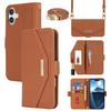 For iPhone 16 Stand Case Cross Texture PU Leather Wallet Phone Cover with Shoulder Strap/Makeup Mirror