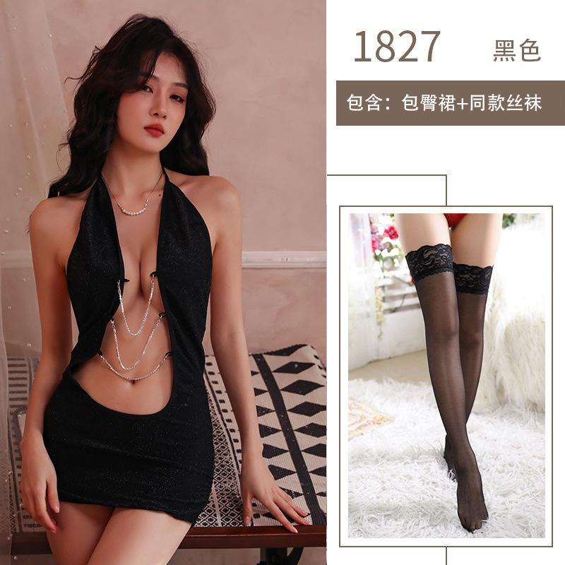 Sexy underwear free of tight female secretary uniform sexy stunner chain open chest hip skirt nightclub fun