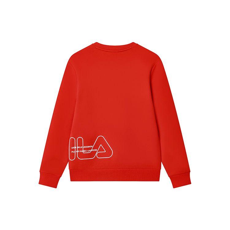 Fila Letter Logo Print Round Neck Sports Knit Pullover Sweatshirt Men Sweatshirt Deep-Red F11M319202F-RD