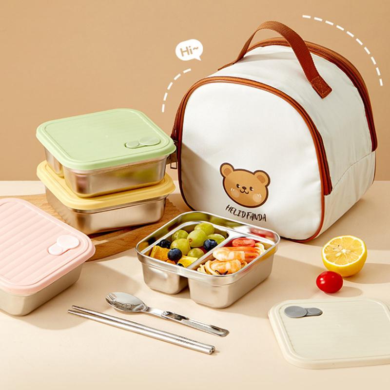 304 Stainless Steel Square Lunch Box With Lid Portable Fruit Salad Food Container Stackable Leak Proof Bento Box