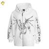 EastRogue Heavyweight Star Moon Dragon Bone Satan Devil Print Zipper Hooded Open-Front Sweatshirt Men's Jacket