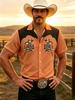 Printed Design – Not Textured Men's Shirt, Men's Fun Western Cowboy Cat Shirt - Hawaiian Beach Shirt with Button Front, Lightweight Tropical Vacation