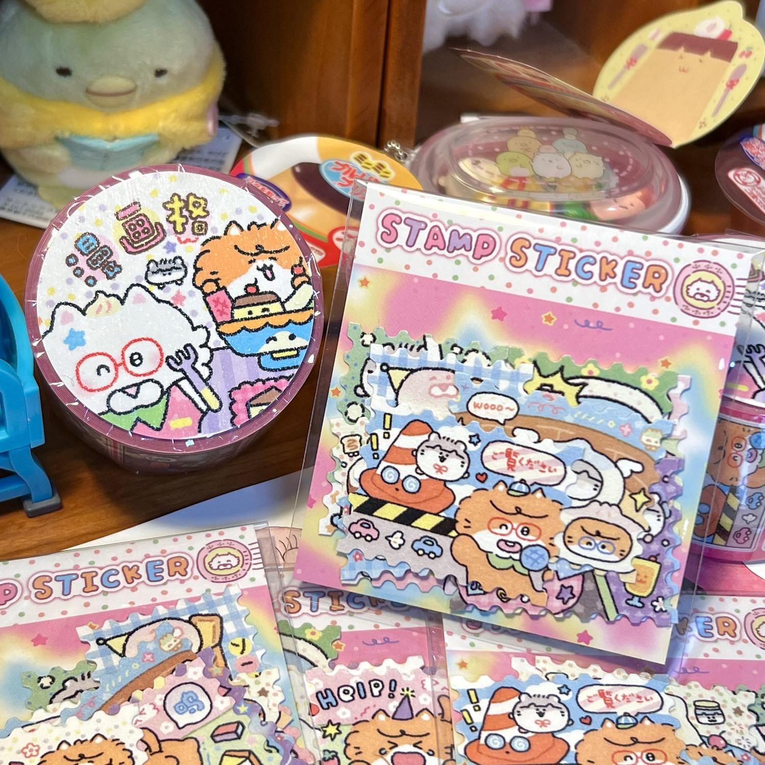 Cute Cartoon Grid Sticker Roll, Waterproof Comic Sticker Stamp with Tree Pattern,