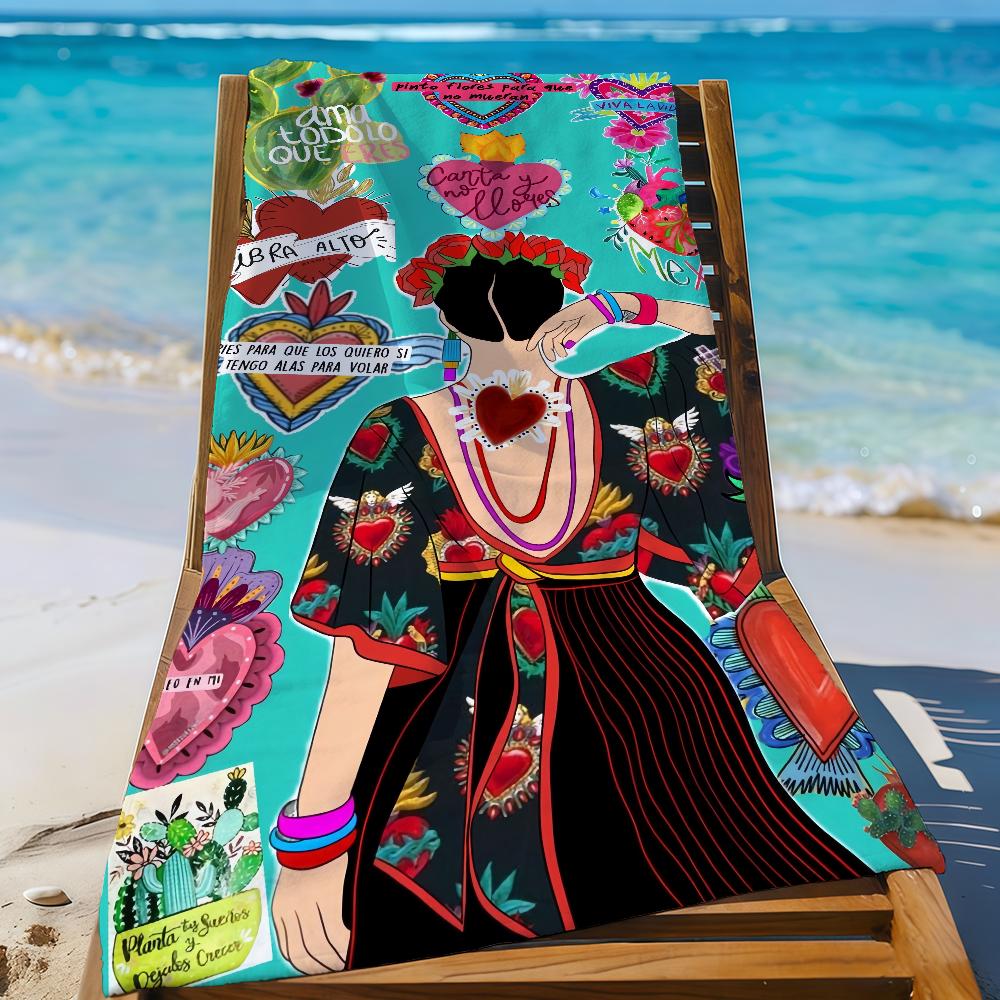 Art F-Frida K-Kahlo Asciugamano Asciugamano da Spiaggia Viaggio Leggero Delicato sulla Pelle per Piscina Spiaggia Campeggio Crociera Estate