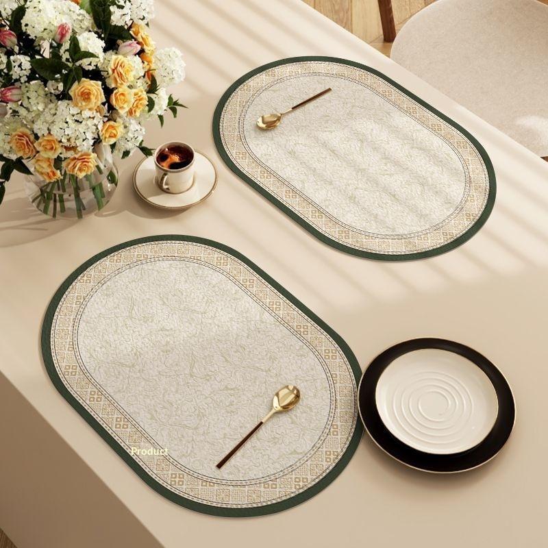 Double-Sided Oval Pvc Leather Placemats With Gold Edges Waterproof Heat-Resistant Dining Mats Home Hotel Use