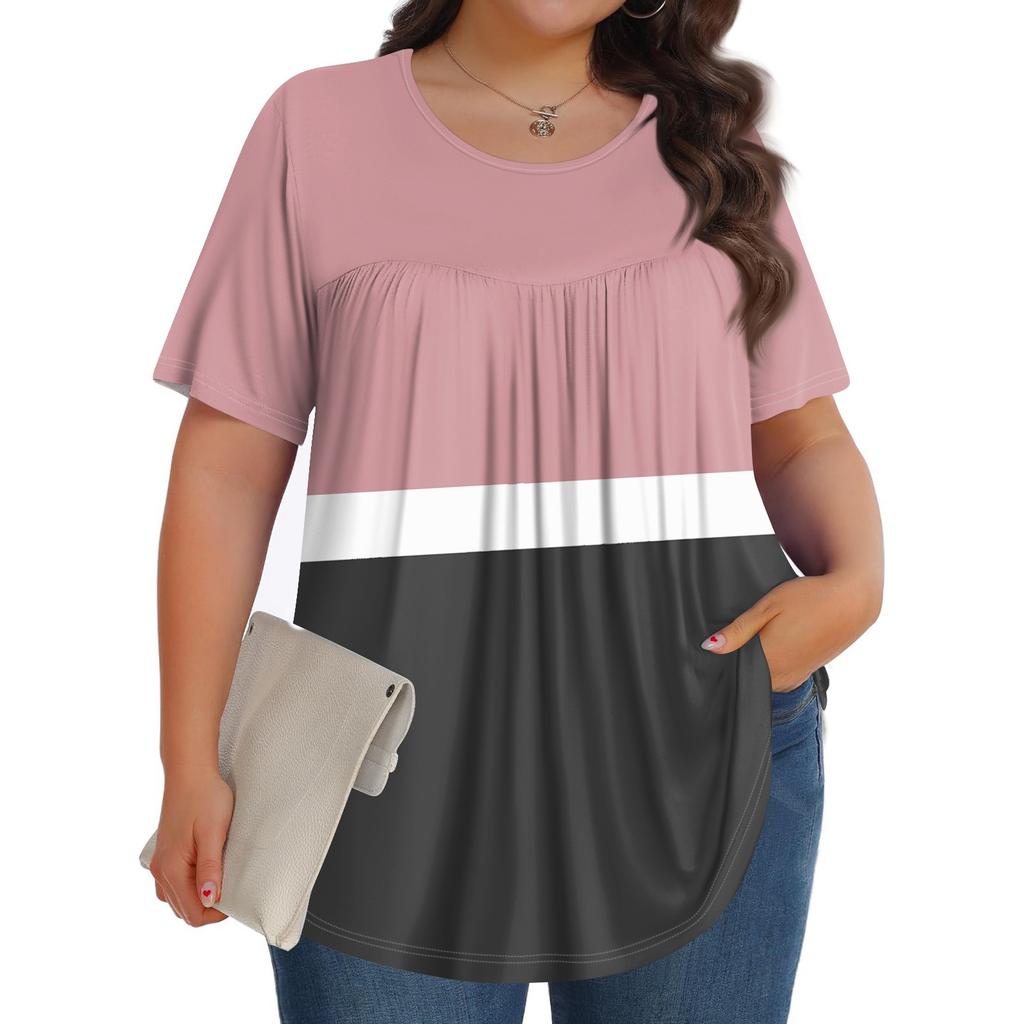 Women's Fashion Casual  Print Round Neck Short Sleeve Top Womens Plus Size Tops