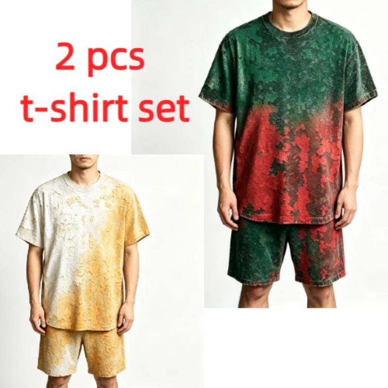 Summer Y2K Vintage Fun Rust Cracks Graphic Printed Round Neck Short Sleeved Kids T-Shirt And Shorts Set Boy's and Girl's T-shirt Shorts Set