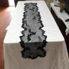 Gruselige Halloween-Dekoration 13x68 Zoll Schwarzer Tischläufer, Wasserabweisend mit Spinnennetz- und Fledermausmotiven für festliches Speisen