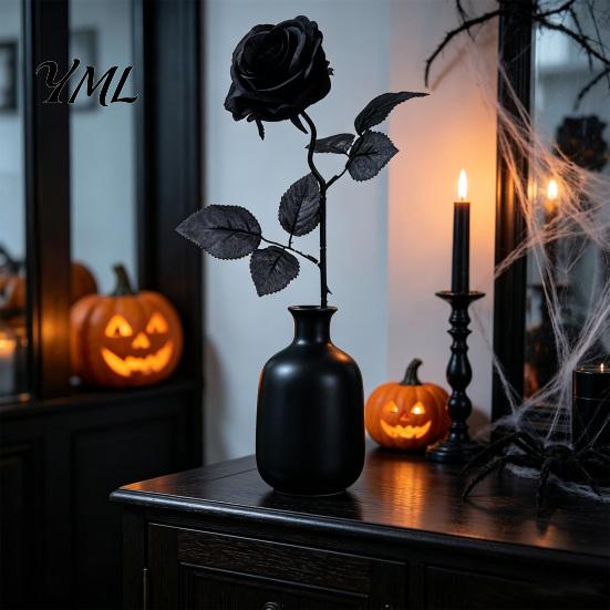 Eleganti Decorazioni da Tavolo Rose Nere Realistiche in Seta con Lunghi Steli per Centrotavola di Matrimonio, Decorazioni Finte per Laurea di Casa di Halloween, Artificiali