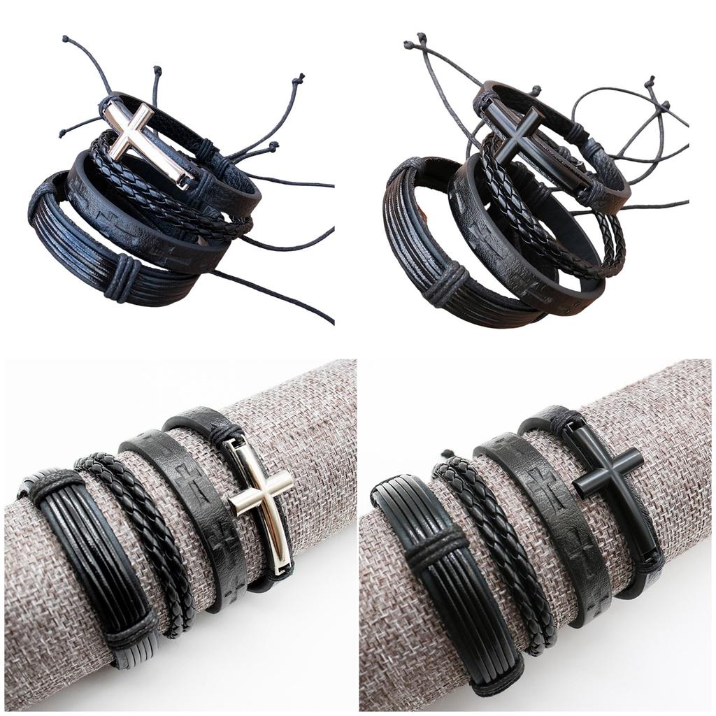4Peces Multifuntional Leather Bracelet Fashion Wristband Adjustable Bracelet Suitable for Parties and Casual Outings