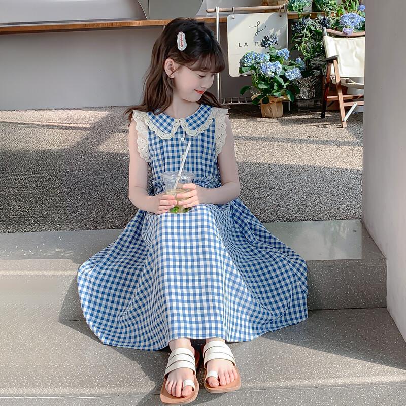 Girls' Stylish Plaid Sleeveless Princess Dress