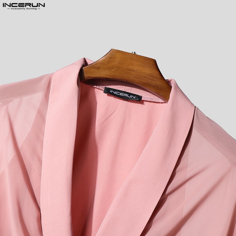 INCERUN Men V Neck Long Sleeve Mesh Layers Patchwork Casual Loose Cape Shirts