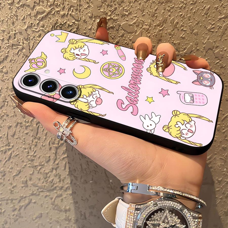 Case for Samsung Galaxy A25 A71 A51 A73 A32 A24 A55 A35 A36 A23 A53 A26 A72 A41 A22 A52 Black Soft Phone Cover Wacky Sailor Moon