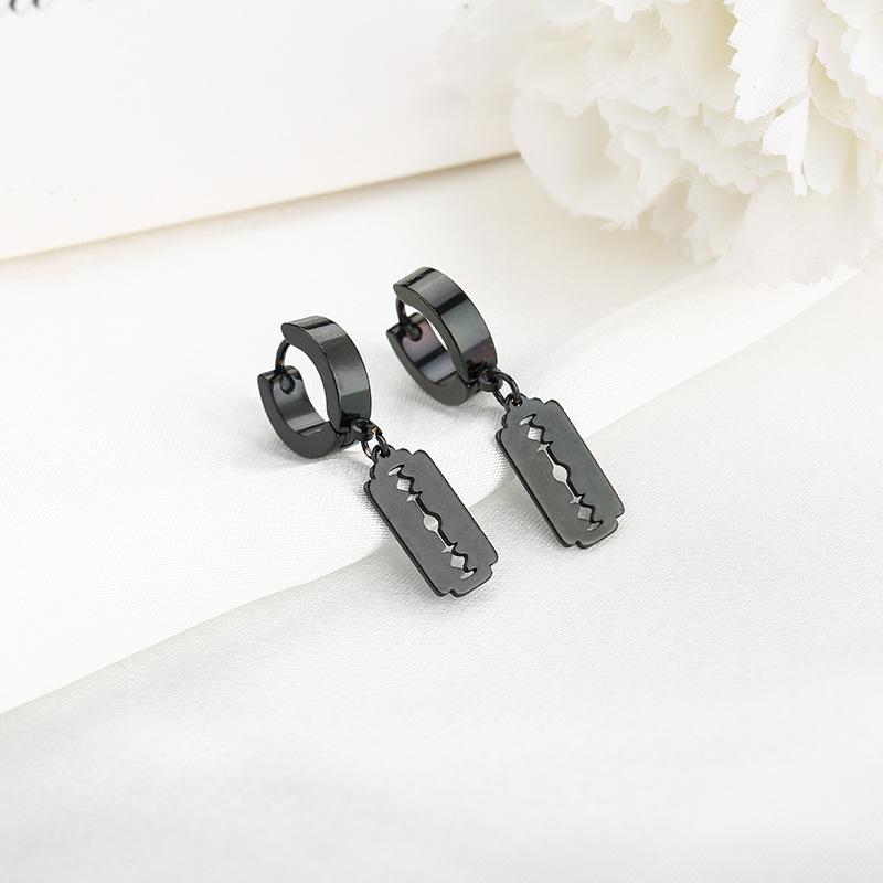 Blade Pendant, Ear Buckle, Stainless Steel Round Earrings, Punk Pull Style, Hip Hop Street Couple Tide Earrings.