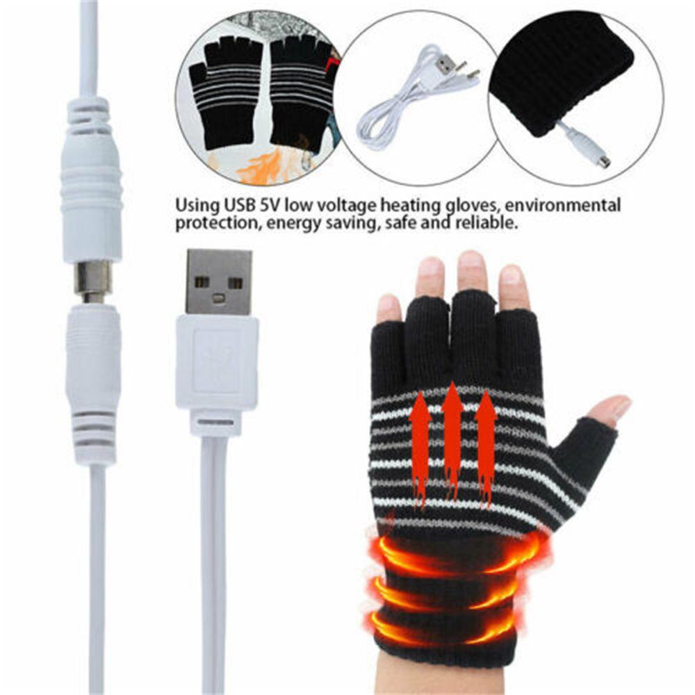 Universal USB Stripe Full&Half Finger Gloves Electric Heating Gloves Knitted Mitten Heated Gloves