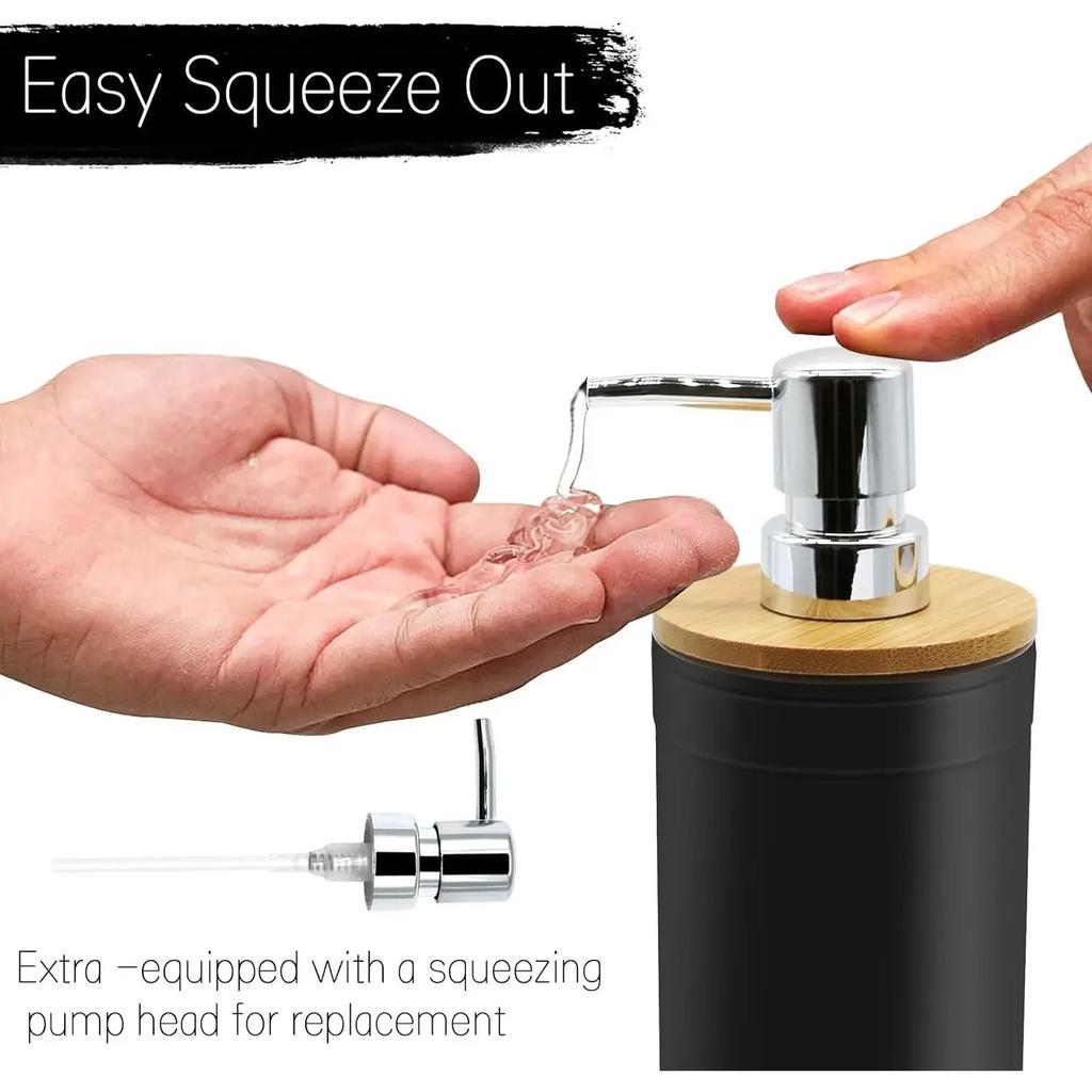4-piece Black Bathroom Accessories Set Plastic Toothbrush Holder with Bamboo Cover Toothbrush Cup Lotion Dispenser Soap Box