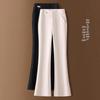 Beige Woolen Micro-Flare Pants for Women - Autumn/Winter 2024 Collection, Slimming Thick Cashmere for Petite Sizes.