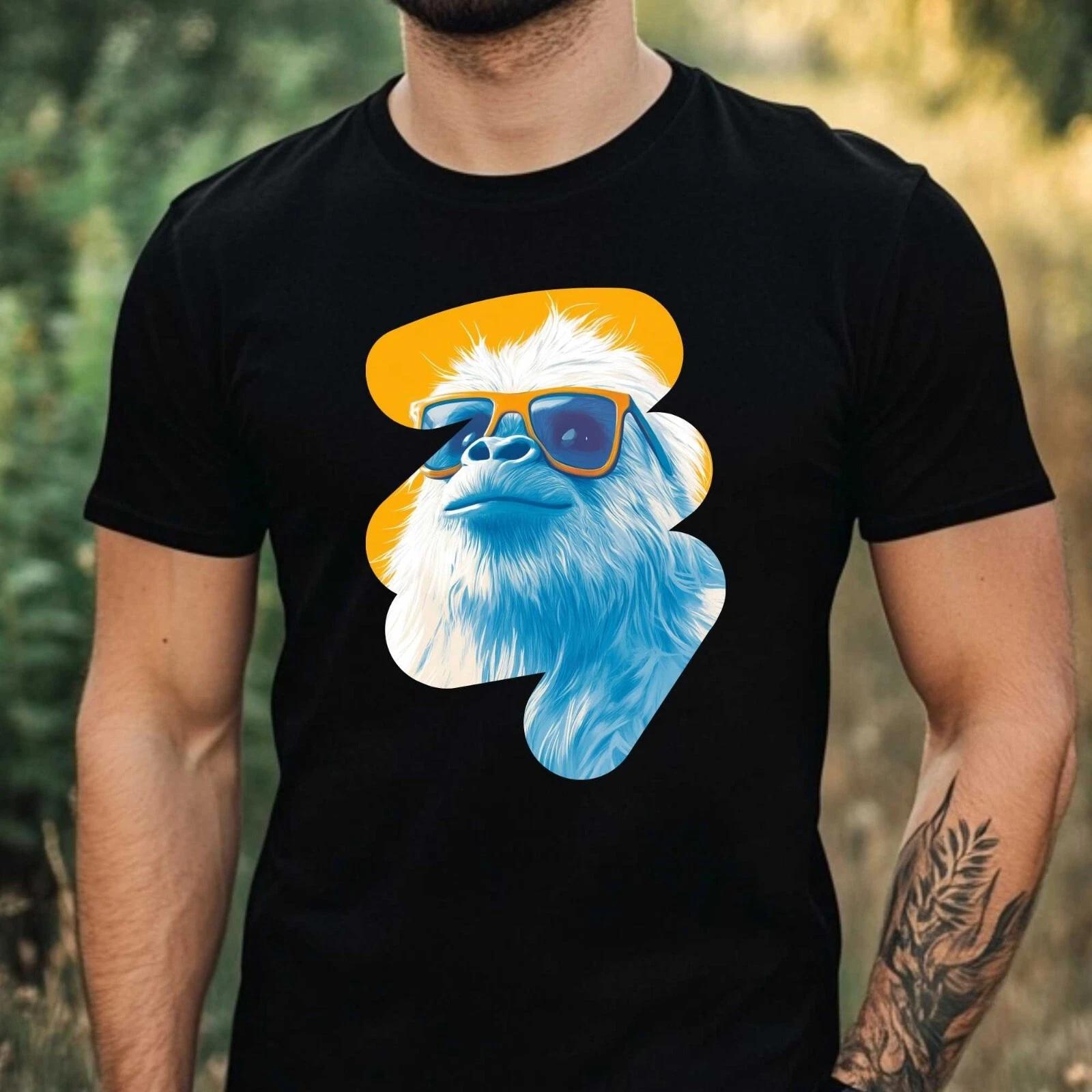T-Shirt Herren Yeti mit Sonnenbrille Motiv Baumwolle Größe XS bis 5XL XL