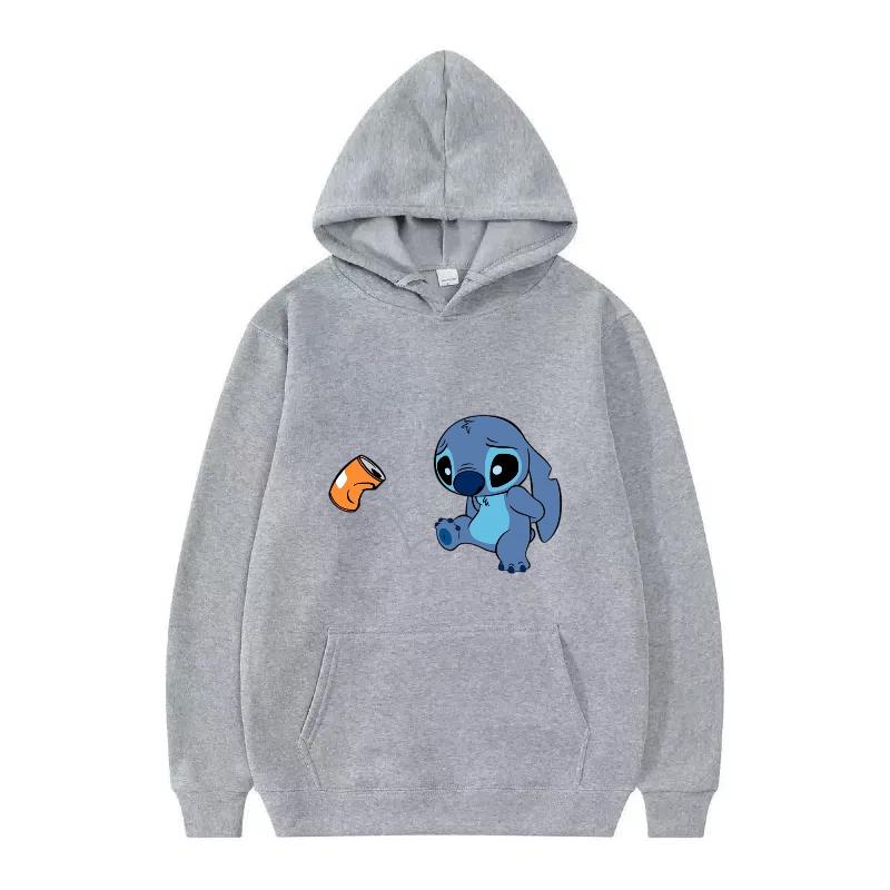 Disney Stitch Pattern Women Hoodies Fashion Sporty Y2k Loose Grey Tops Clothing Pullovers Ladies Cheap Hoodies Sweatshirts
