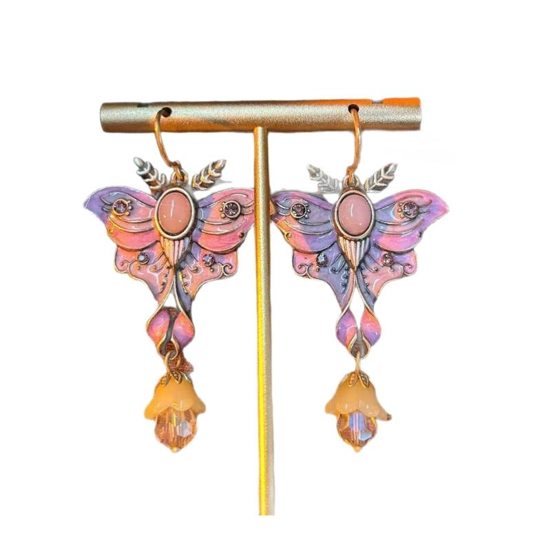 

Уникальные розовые градиентные эмалевые серьги-бабочки с кисточками для женщин, легкий сплав, ремесленные ушные аксессуары 1