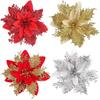 5Pcs Glitter Artifical Flowers 14CM Fake Flowers Christmas Decoration Xmas Tree Ornament New Year Navidad 2026 Gift Accessory