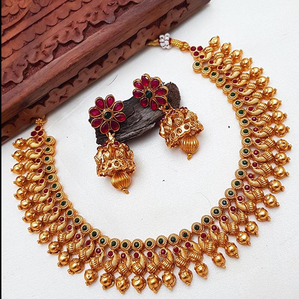 Laksh brand golden colour Necklace with pair of Earrings