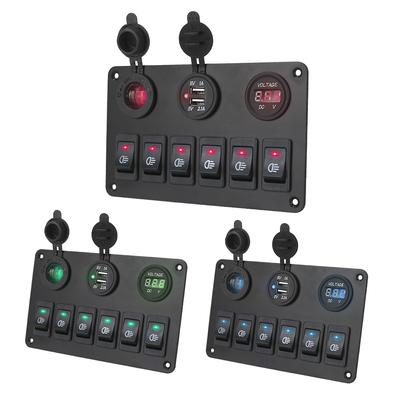 Dual USB Ports 6 Gang Wippschalter Panel Auto Marine Leistungsschalter LED Digital Voltmeter DC 12 V/24 V Wasserdicht EIN/AUS Lichter