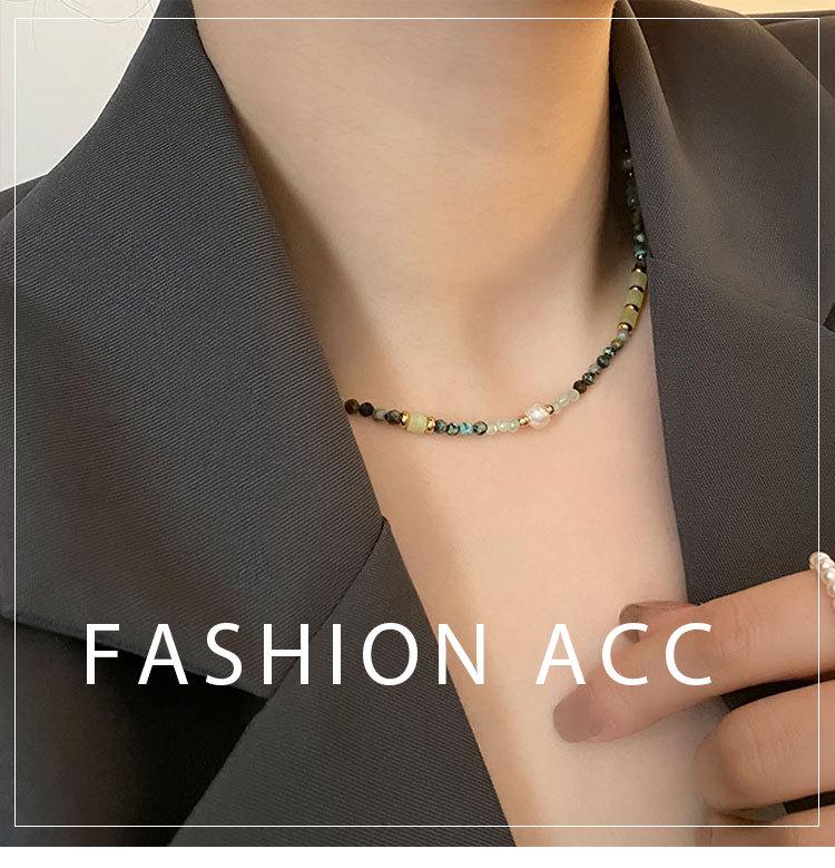 Colorful Natural Stone & Baroque Pearl Crystal Choker Necklace In Titanium Steel