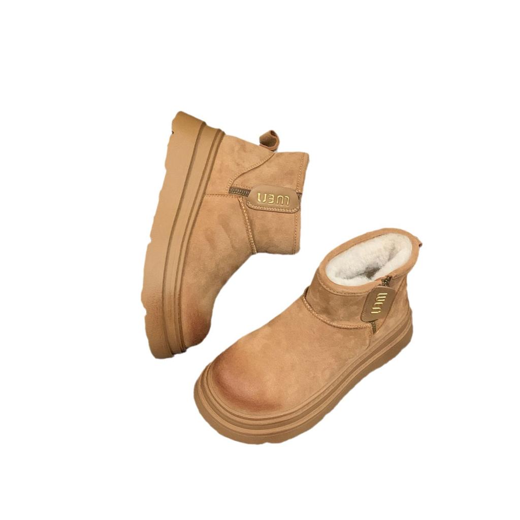 Snow Boots Cotton Shoes Winter New Velvet Thickened Thick-soled Non-slip Zipper Women's Boots Flat Short Boots