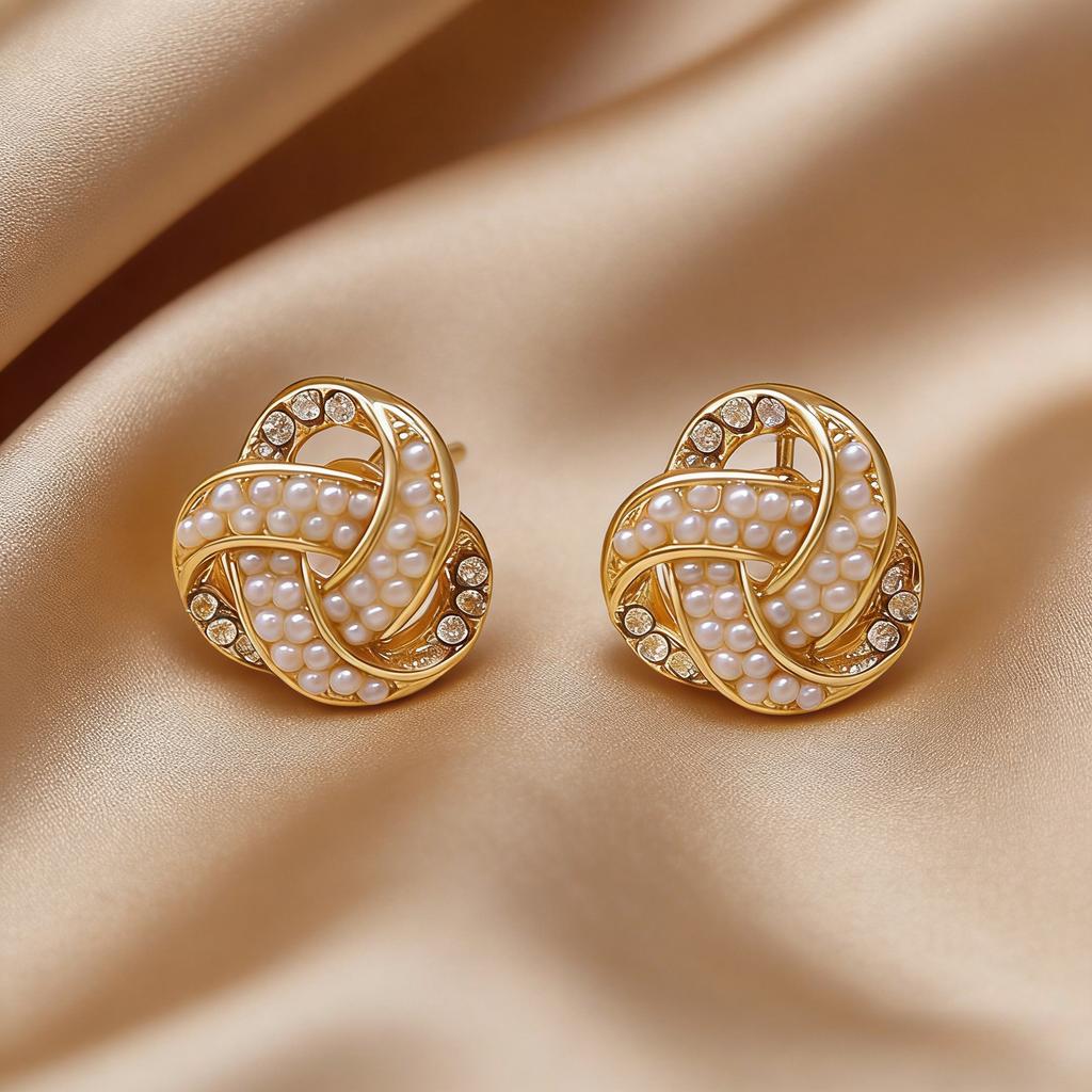 Light luxury pearl stud earrings women's niche design sense love bow earrings versatile earrings commuting
