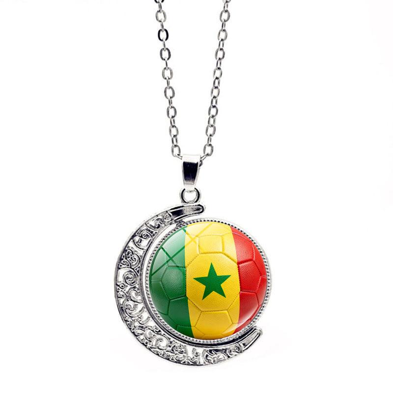 FIFA World Cup Flag Football Necklace Women's Versatile Creative Rotating Moon Pendant Sweater Chain