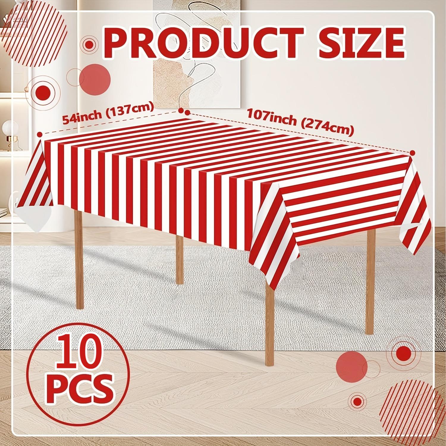 

10pcs Red White Striped Christmas Tablecloths Large Rectangular Plastic Table Cover Christmas Table Decoration Festive Table Set