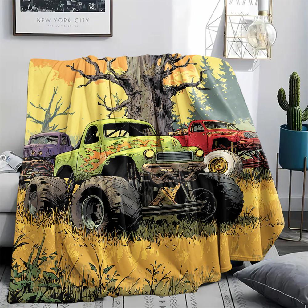 Truck Print Flannel Blanket, High Quality Comfortable for All Seasons, Home Decor, Warmth and Comfort, Perfect for Christmas Gifts