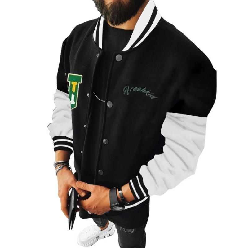Mens Punk Style Color-Block Zipper Pocket Baseball Jacket Casual Outerwear