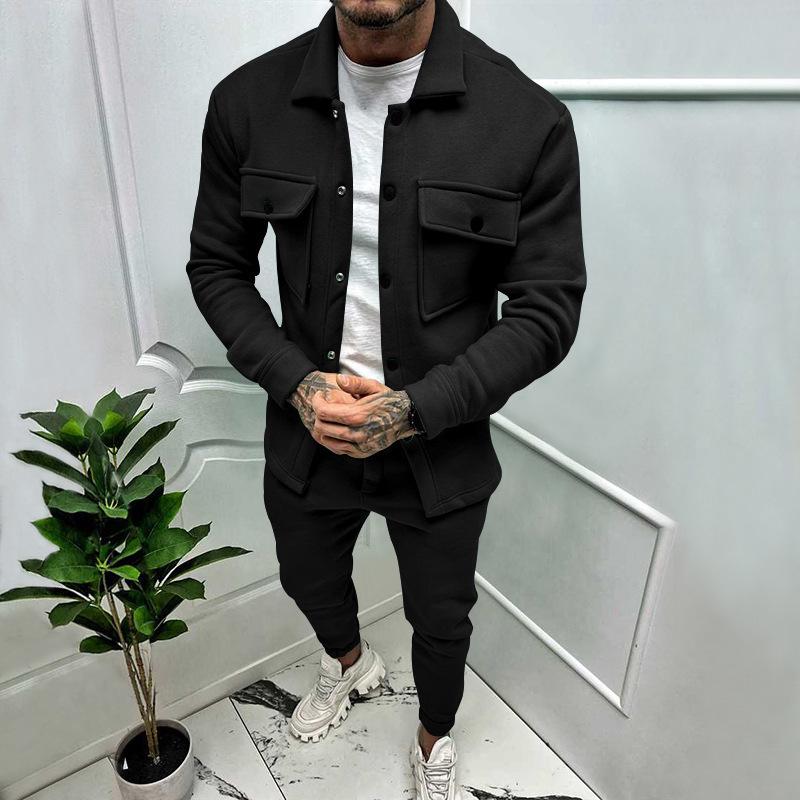 Men's Plus Size Suede Jacket & Pants 2-Piece Set - Spring/Autumn