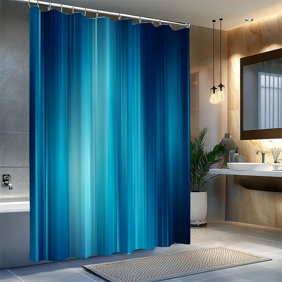 1pc Abstract Blue Teal Gradient Minimalist Shower Curtain, Polyester Fabric with Vertical Stripes, Machine Washable, Fashion The