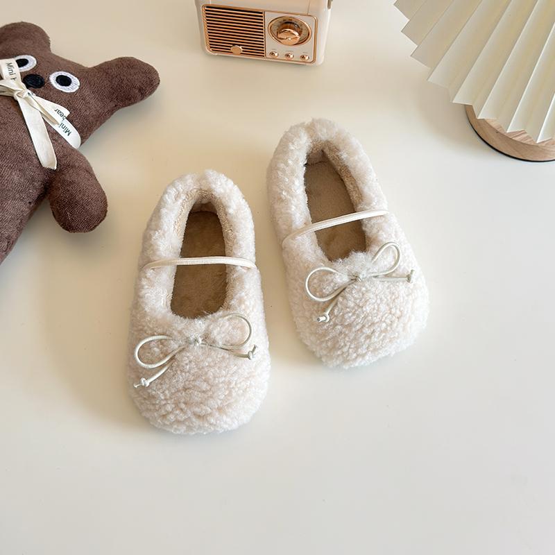 New Kids Shoes Winter Toddler Girls Fashion Princess Mary Jane Party Dress Flats Ballets Children Warm Fur Bowtie 21 Length 13.5cm бежевый