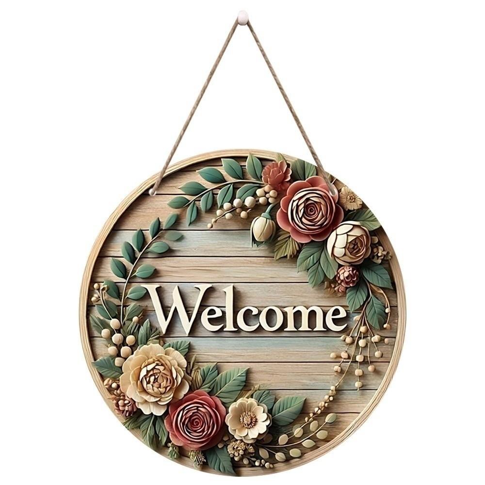 Warm Home Round Doorplate Retro Style Hanging Wooden Board New Wall Sign Front Door Decor
