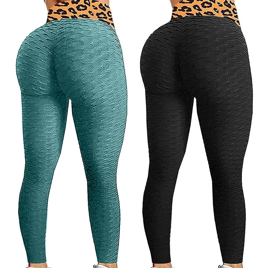 2PC Women Fashion Print Yoga Pants Plus Size Casual High Waist Sport Pants