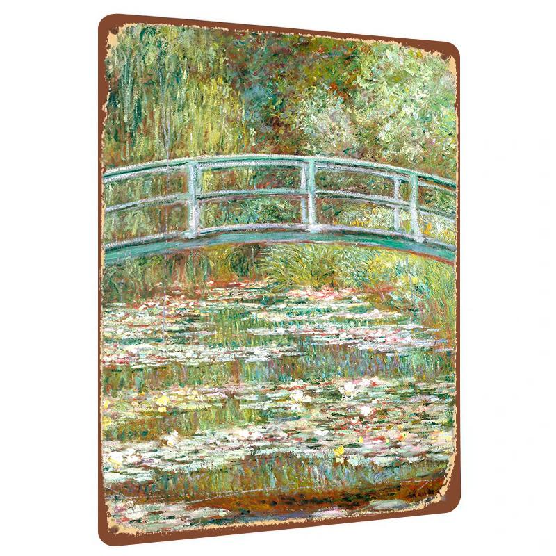 

Monet Water Lilies and Japanese Bridge Impressionist Art Decorative Metal Wall Art for Home Decoration 20x30cm（7.8x11.8inch）