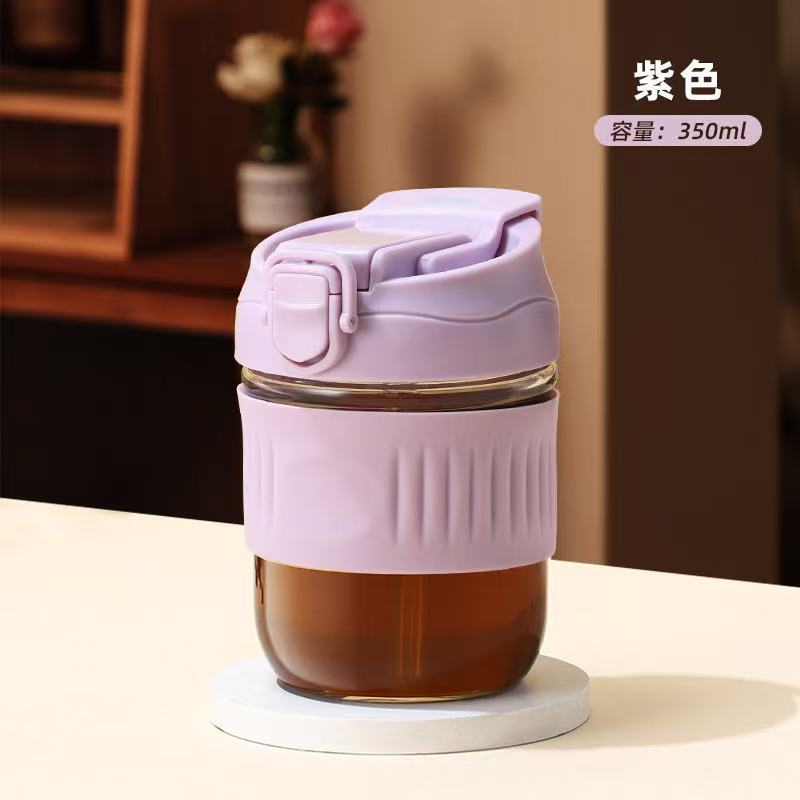 High borosilicate glass water cup double drink coffee glass cup student milk tea cup direct drink straw cup high sense niche 350ml